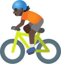 person biking: dark skin tone emoji