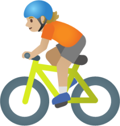 person biking: medium-light skin tone emoji
