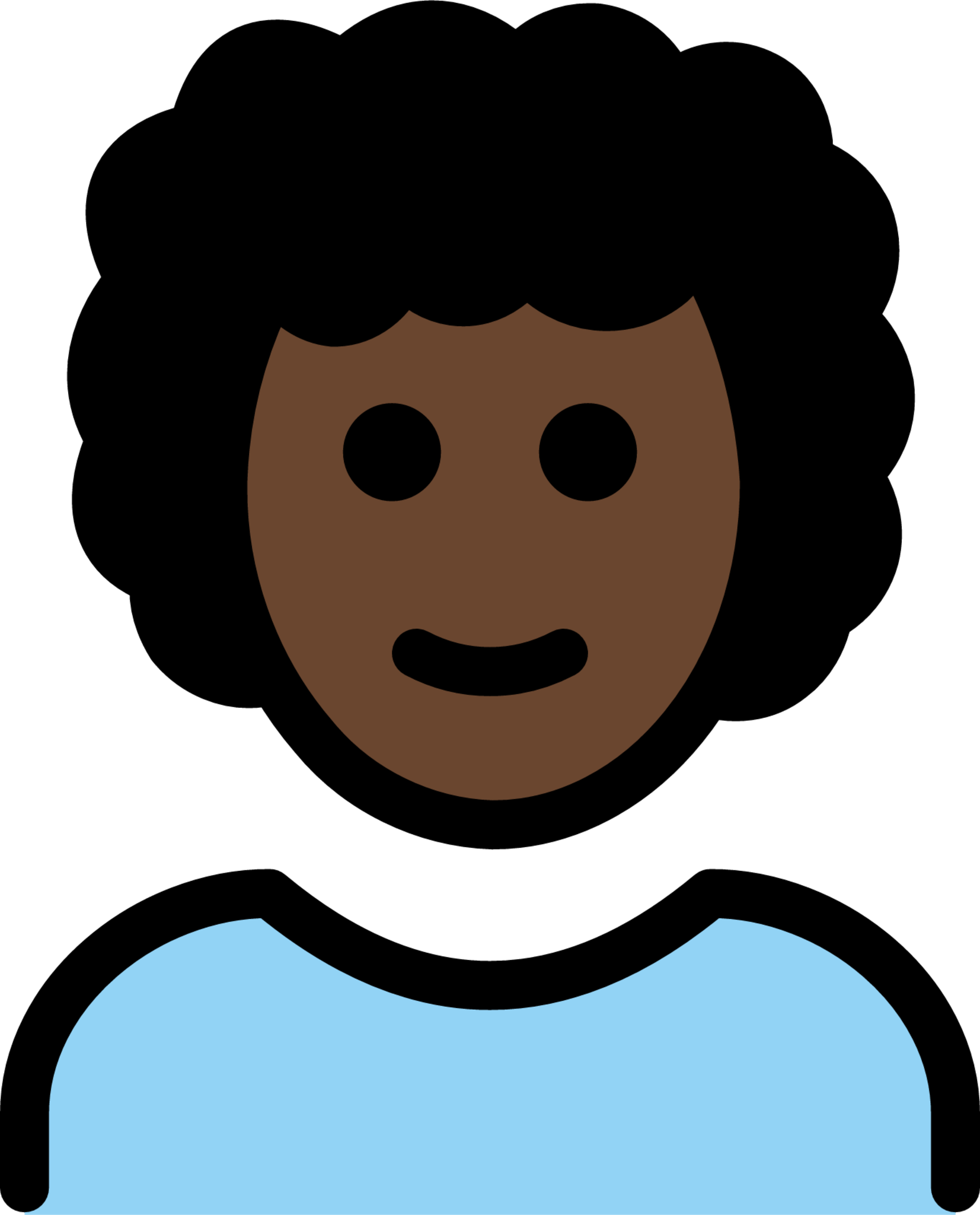 person: dark skin tone, curly hair emoji