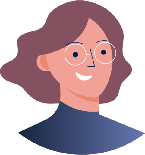 person flowing hair glasses illustration
