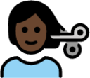 person getting haircut: dark skin tone emoji