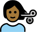 person getting haircut: medium-dark skin tone emoji