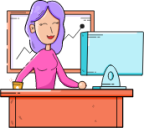 person happy computer desk work office illustration