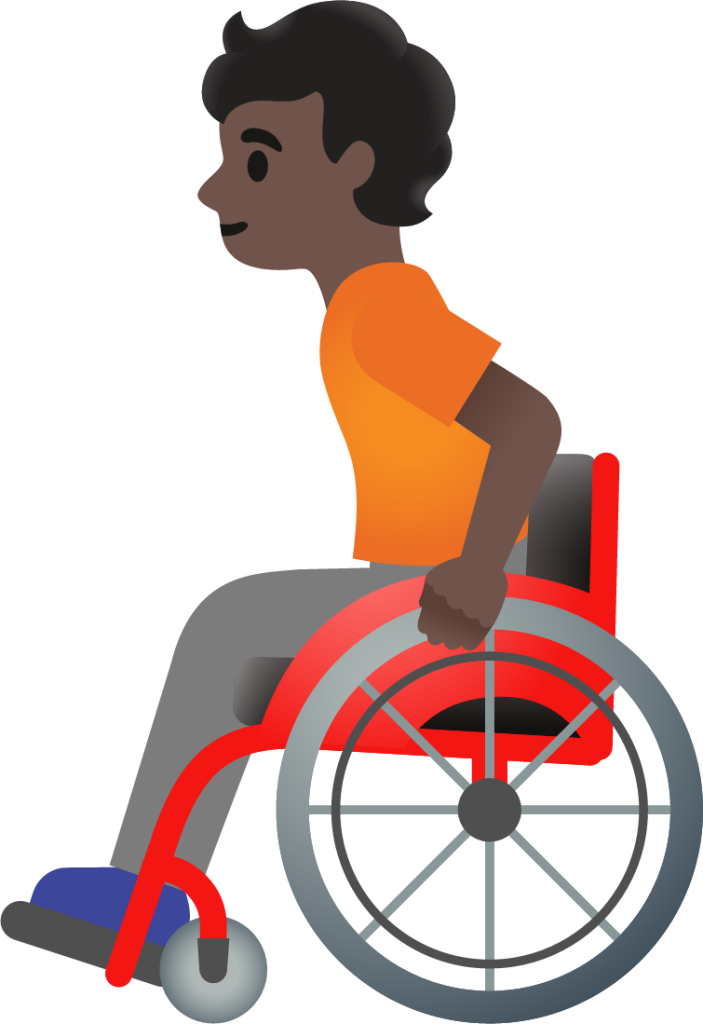person in manual wheelchair: dark skin tone emoji