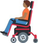 person in motorized wheelchair: medium-dark skin tone emoji