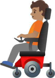 person in motorized wheelchair: medium skin tone emoji