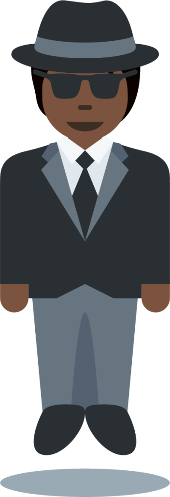 person in suit levitating: dark skin tone emoji