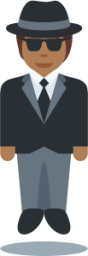 person in suit levitating: medium-dark skin tone emoji