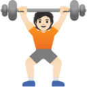 person lifting weights: light skin tone emoji
