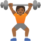 person lifting weights: medium-dark skin tone emoji