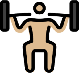 person lifting weights: medium-light skin tone emoji