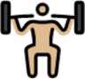 person lifting weights: medium-light skin tone emoji