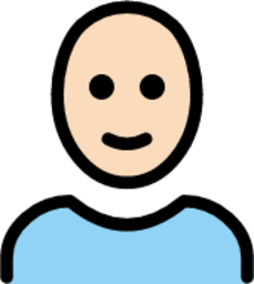 person: light skin tone, bald emoji