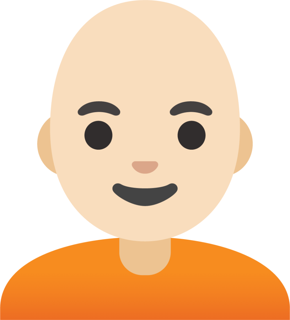 person: light skin tone, bald emoji