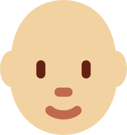 person: medium-light skin tone, bald emoji