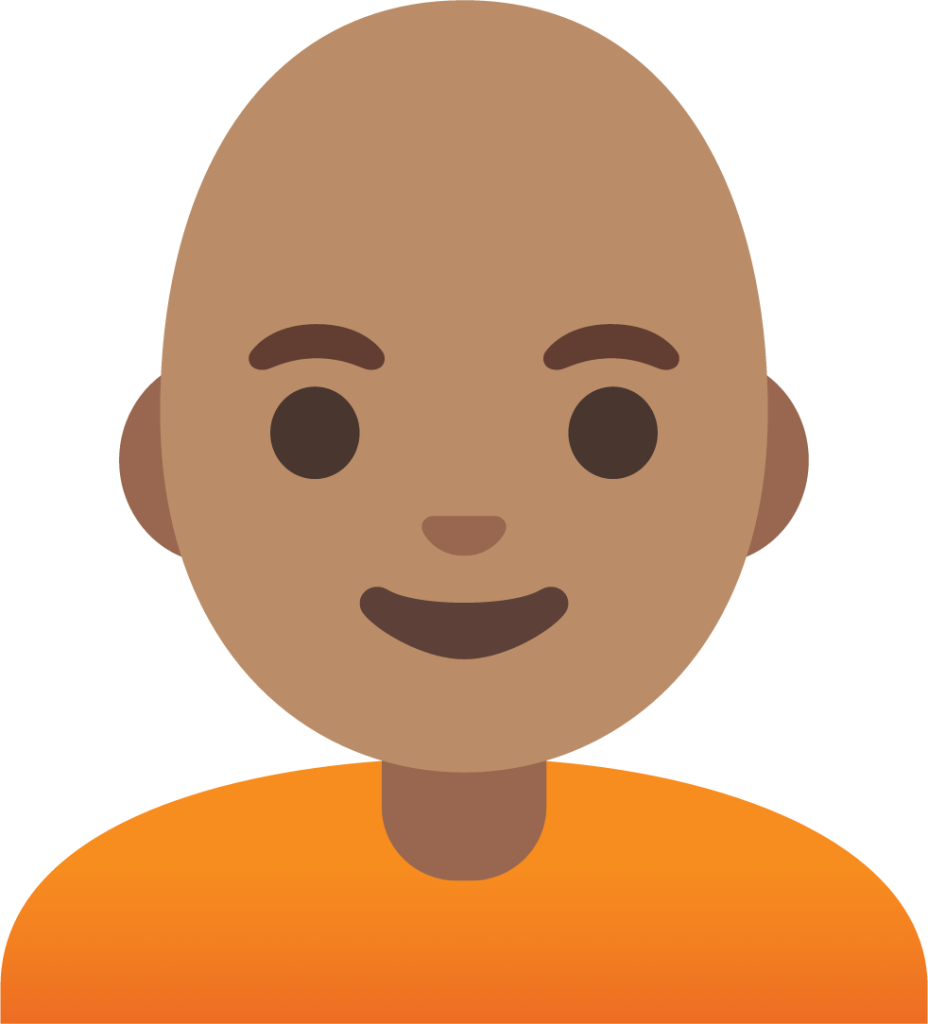 person: medium skin tone, bald emoji