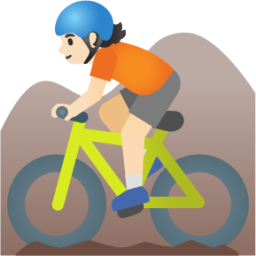 person mountain biking: light skin tone emoji