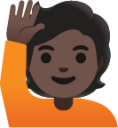 person raising hand: dark skin tone emoji