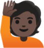 person raising hand: dark skin tone emoji