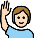 person raising hand: light skin tone emoji