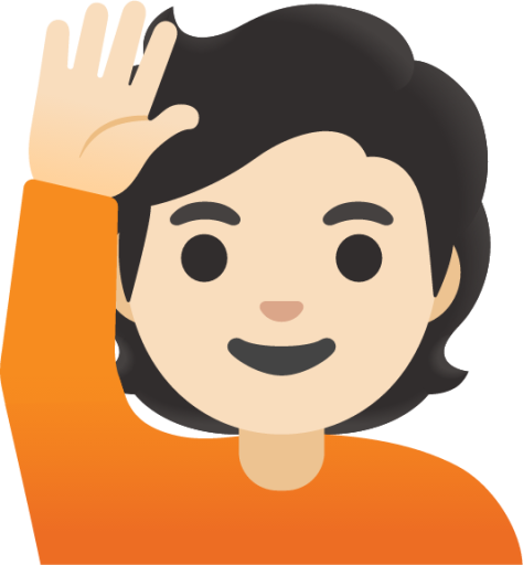 person raising hand: light skin tone emoji