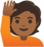 person raising hand: medium-dark skin tone emoji