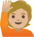 person raising hand: medium-light skin tone emoji