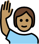 person raising hand: medium skin tone emoji