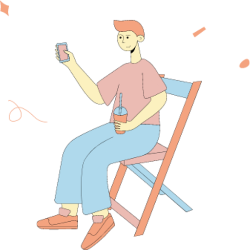 person sitting drink phone illustration