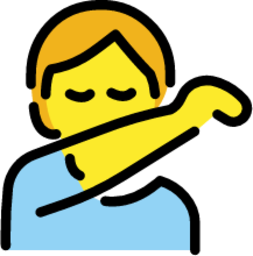 person sneezing into elbow emoji