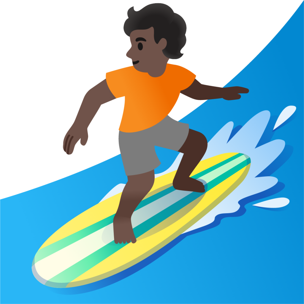 person surfing: dark skin tone emoji