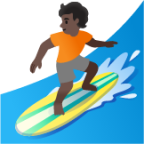 person surfing: dark skin tone emoji