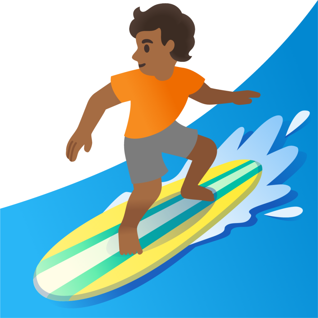 person surfing: medium-dark skin tone emoji
