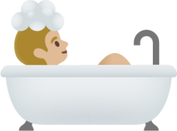 person taking bath: medium-light skin tone emoji