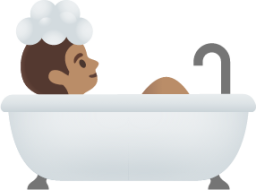 person taking bath: medium skin tone emoji