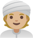 person wearing turban: medium-light skin tone emoji
