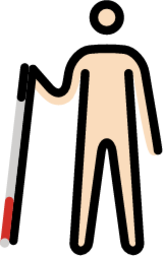 person with white cane: light skin tone emoji