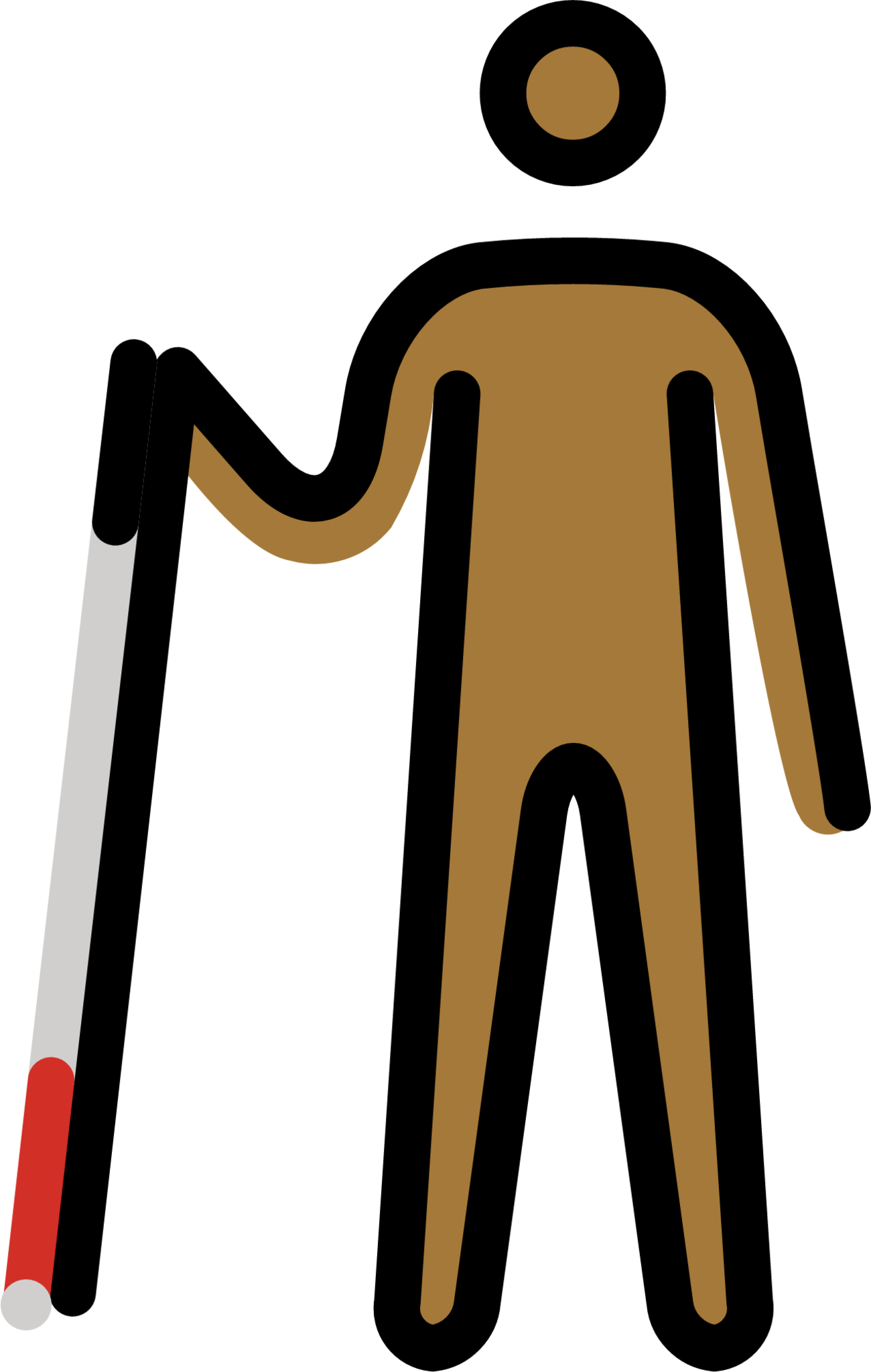 person with white cane: medium-dark skin tone emoji