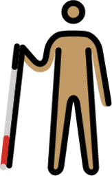 person with white cane: medium skin tone emoji