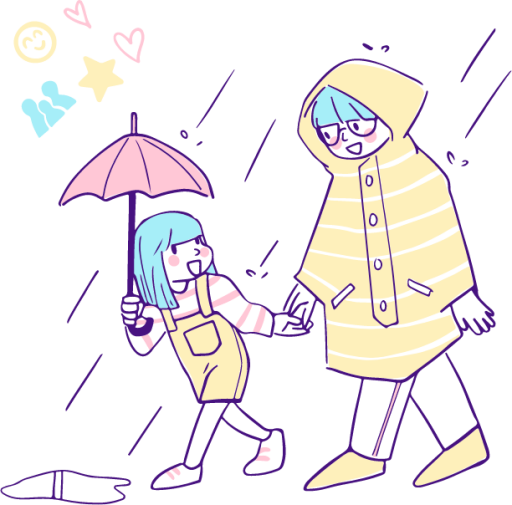 rain rain jacket umbrella girl mom illustration