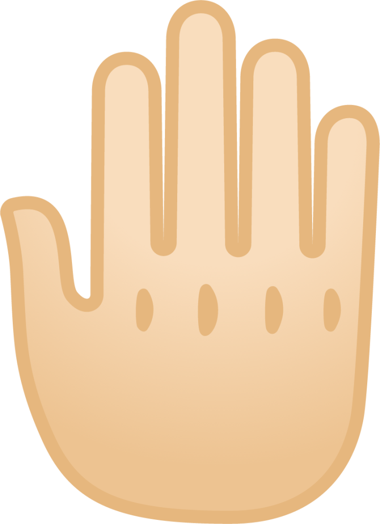 raised back of hand: light skin tone emoji
