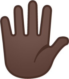 raised hand with fingers splayed: dark skin tone emoji
