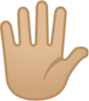 raised hand with fingers splayed: medium-light skin tone emoji