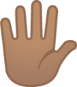 raised hand with fingers splayed: medium skin tone emoji
