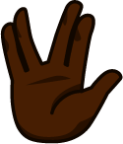 raised hand with part between middle and ring fingers (black) emoji