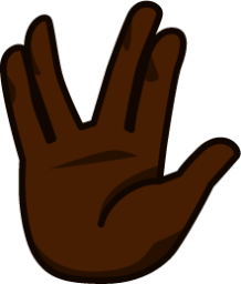 raised hand with part between middle and ring fingers (black) emoji