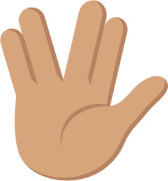 raised hand with part between middle and ring fingers tone 3 emoji