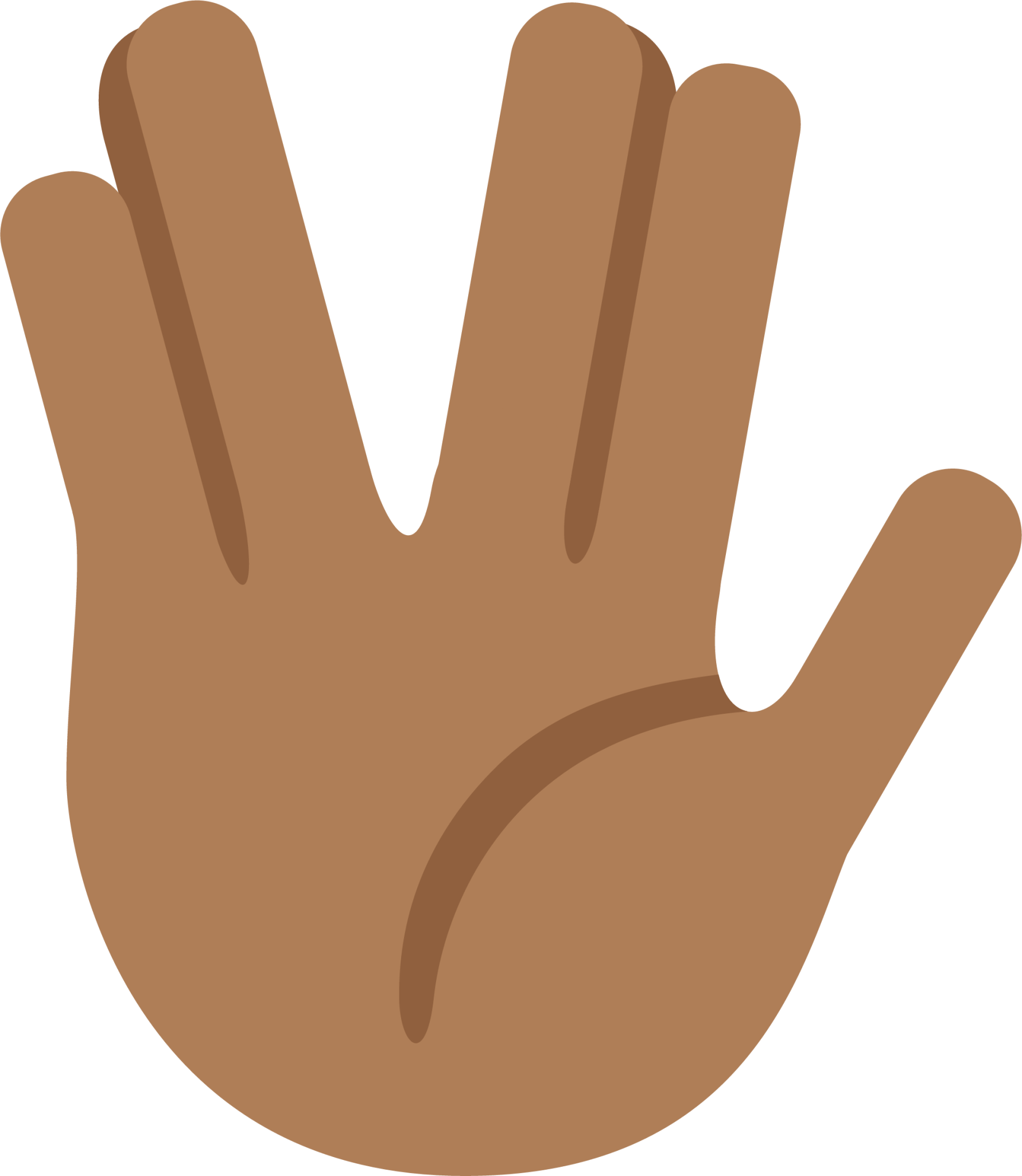 raised hand with part between middle and ring fingers tone 4 emoji