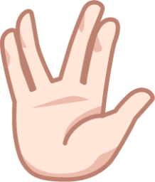 raised hand with part between middle and ring fingers (white) emoji