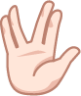 raised hand with part between middle and ring fingers (white) emoji